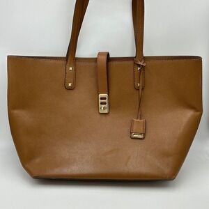 Michael Kors Karson Camel Brown Pebbled Leather Carry All Tote Bag Luggage Large